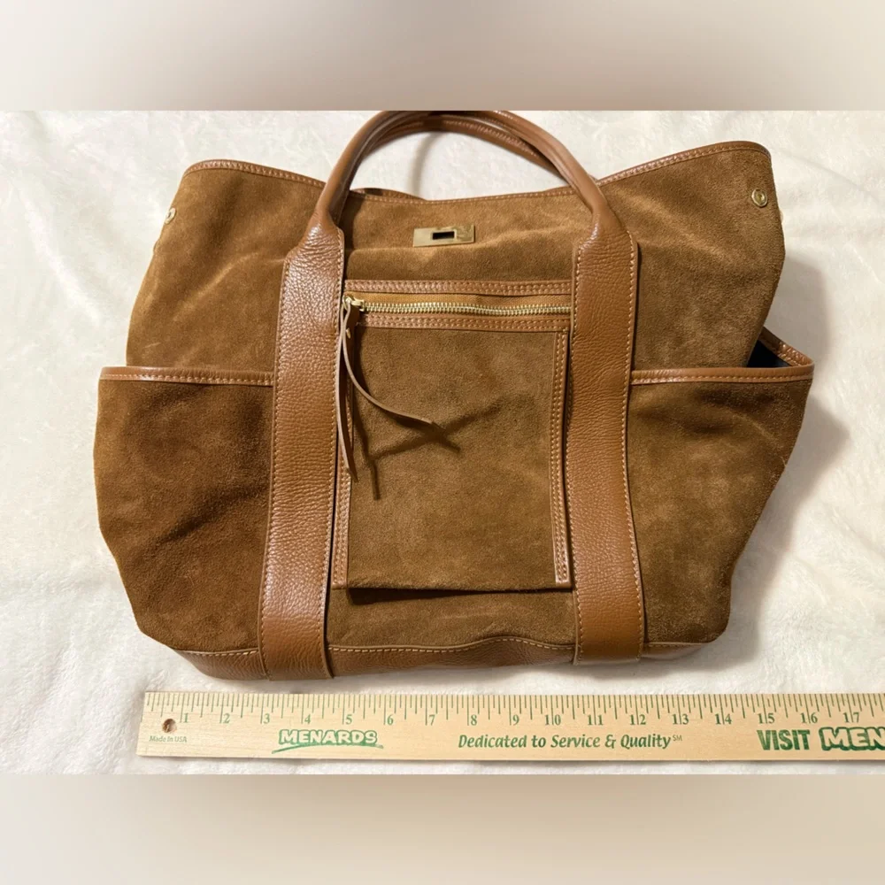 La Via Firenze Hobo Tote Genuine Leather with shoulder strap Camel Brown Suede